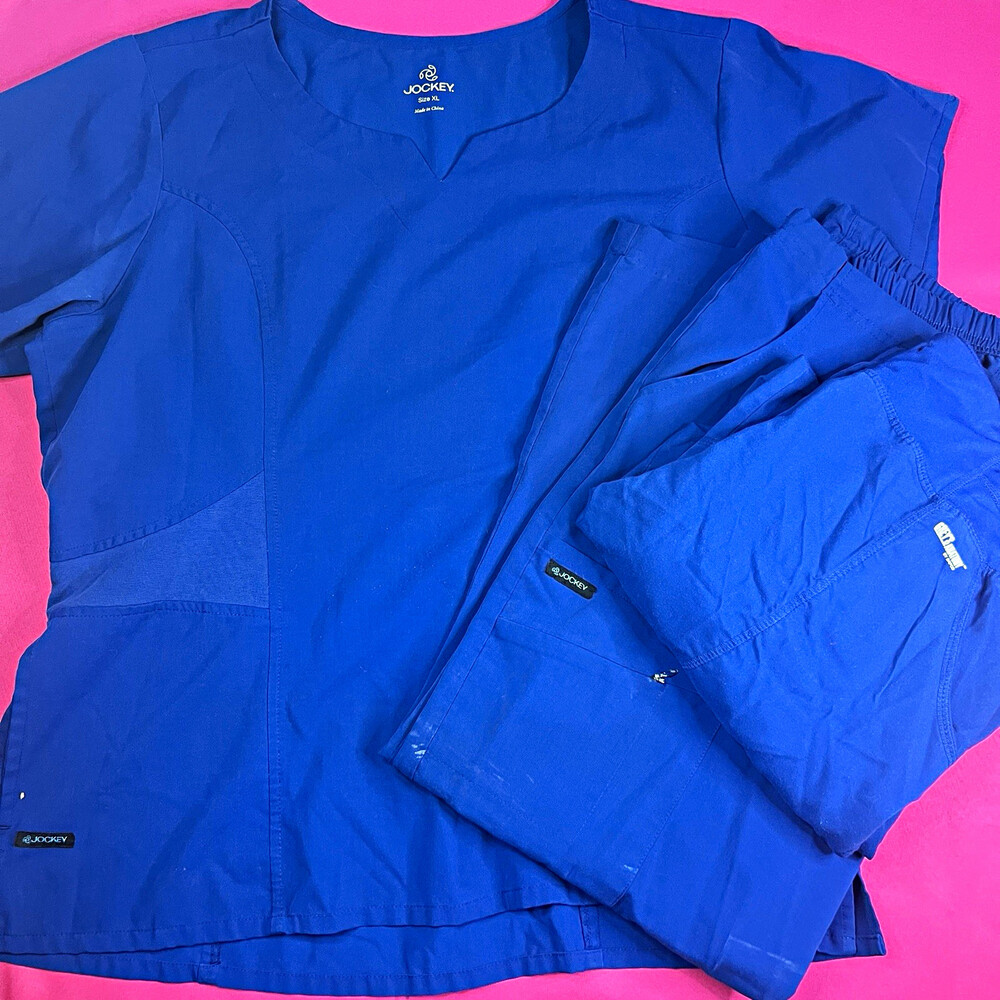 Jockey Women’s XL Galaxy Blue Solid Medical Scrub Set Top & Pants Polyester Knit